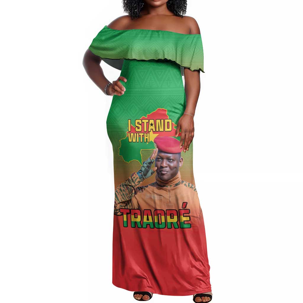 Burkina Faso I Stand With Traore Off Shoulder Maxi Dress African Pattern