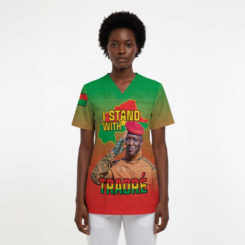 I Stand With Traore Scrub Top Burkina Faso Flag Map - African Pattern - African Pride