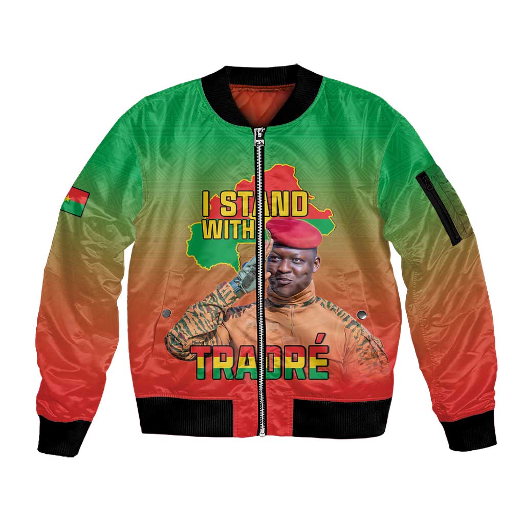 Burkina Faso I Stand With Traore Sleeve Zip Bomber Jacket African Pattern
