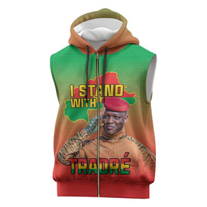 Burkina Faso I Stand With Traore Sleeveless Zip Hoodie African Pattern - African Pride