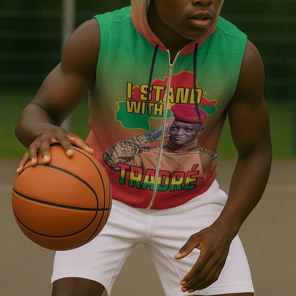 Burkina Faso I Stand With Traore Sleeveless Zip Hoodie African Pattern - African Pride