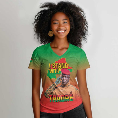 Burkina Faso I Stand With Traore Women V-Neck T-Shirt African Pattern