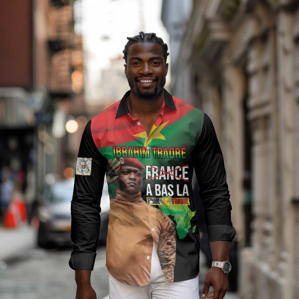 Traore Burkina Faso A Bas La Francafrique Long Sleeve Button Shirt