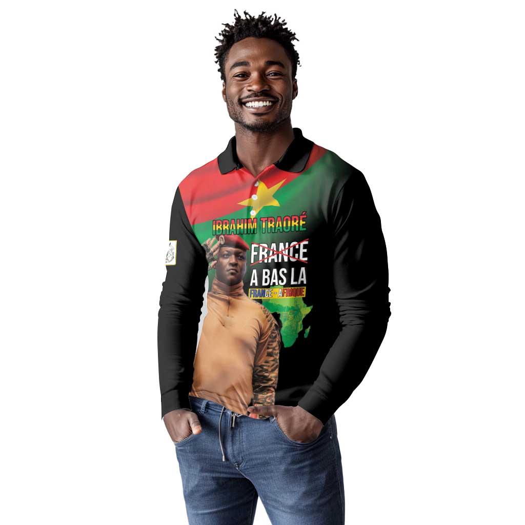 Traore Burkina Faso A Bas La Francafrique Long Sleeve Polo Shirt