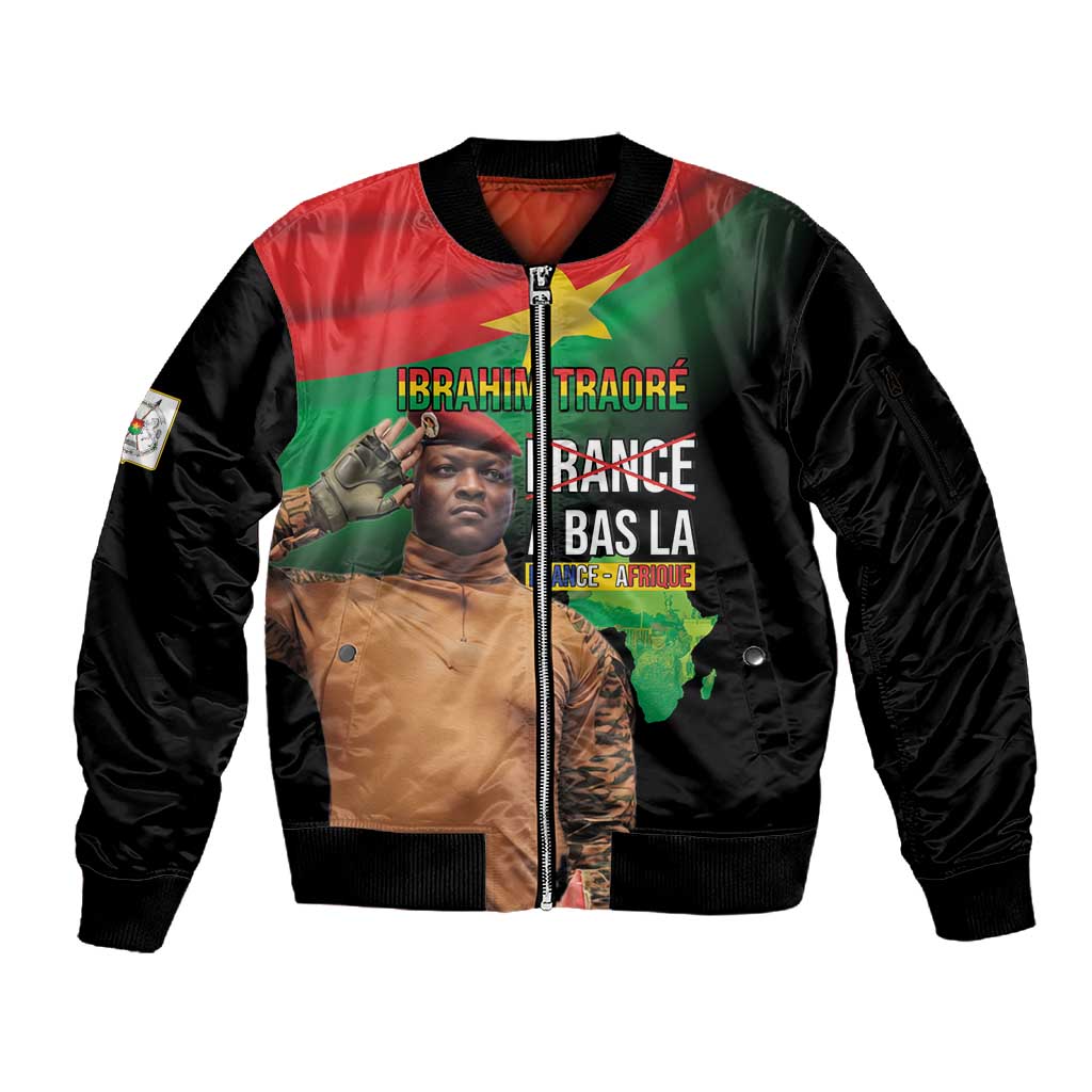 Traore Burkina Faso A Bas La Francafrique Sleeve Zip Bomber Jacket