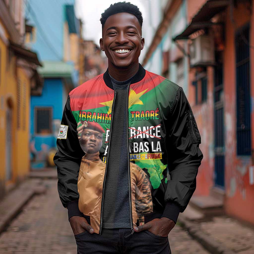 Traore Burkina Faso A Bas La Francafrique Sleeve Zip Bomber Jacket
