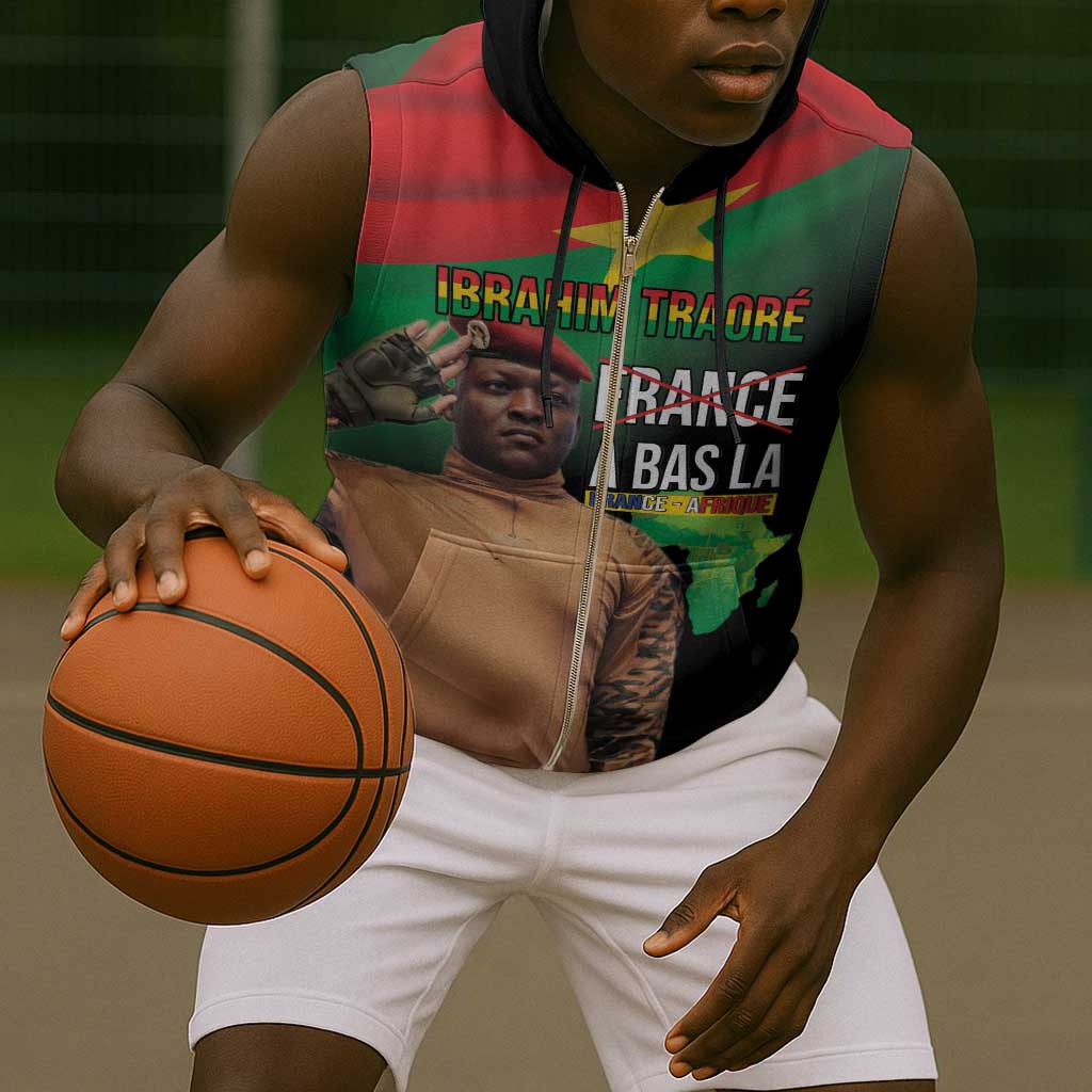Traore Burkina Faso A Bas La Francafrique Sleeveless Zip Hoodie - African Pride