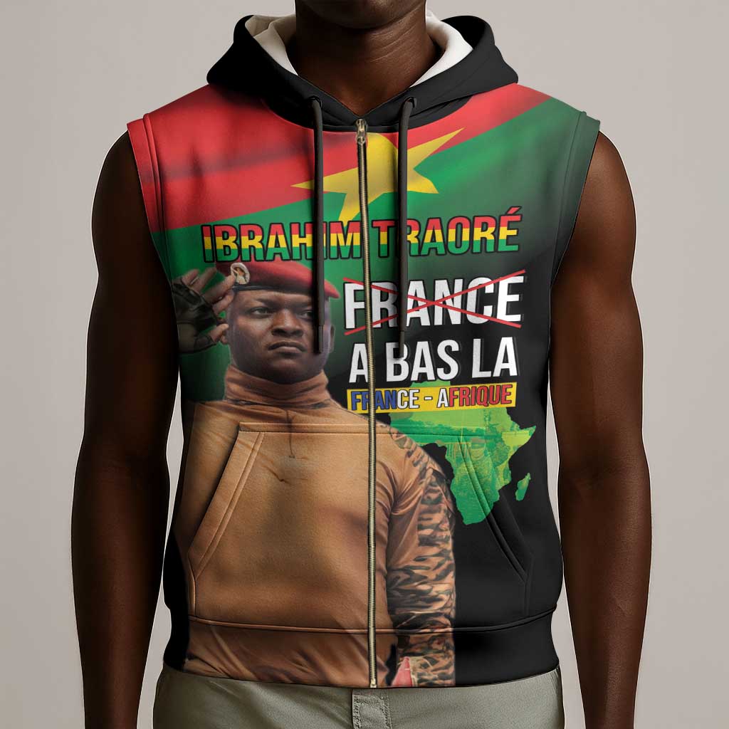 Traore Burkina Faso A Bas La Francafrique Sleeveless Zip Hoodie - African Pride