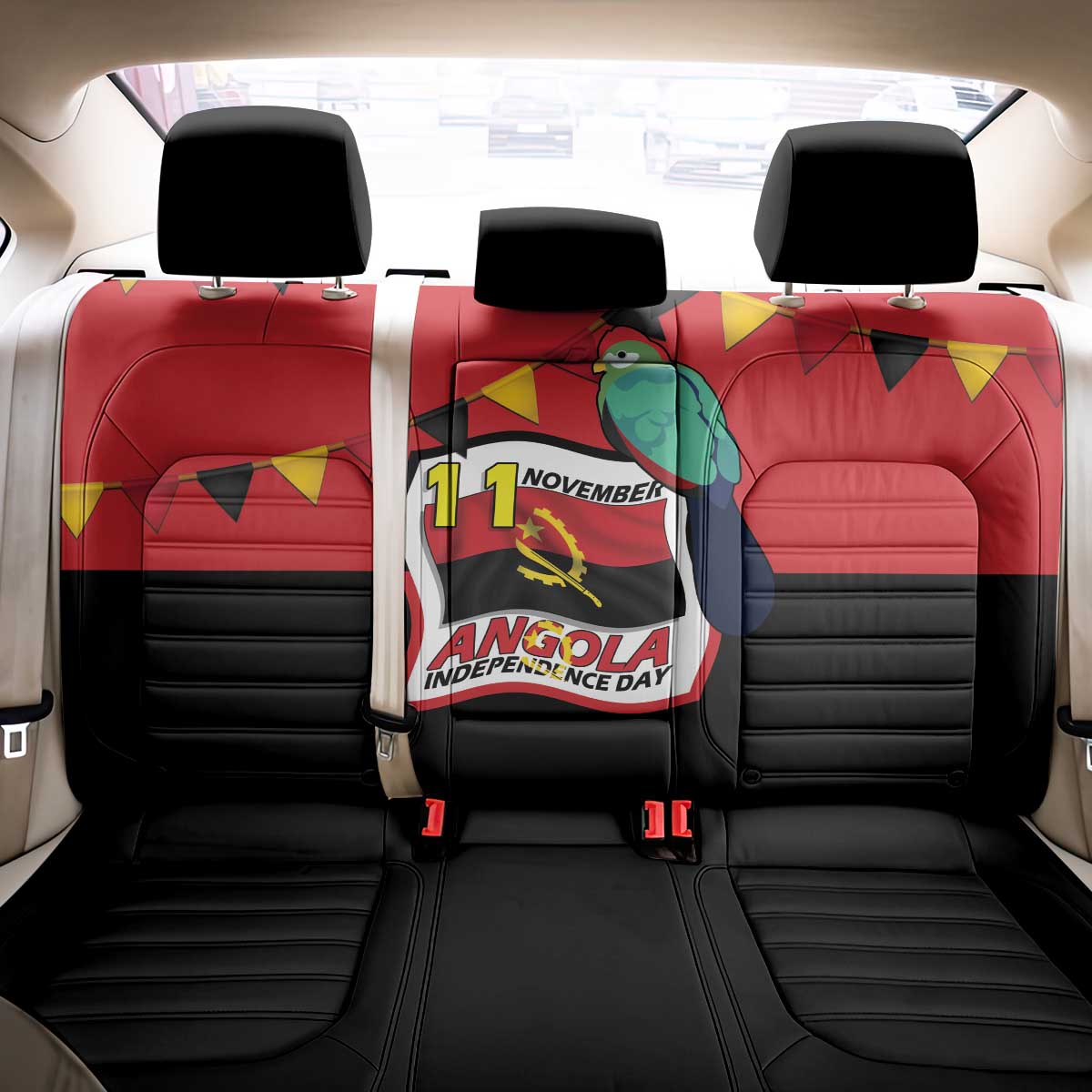 Happy Angola Independence Day Back Car Seat Cover With Red-crested Turaco - African Pride