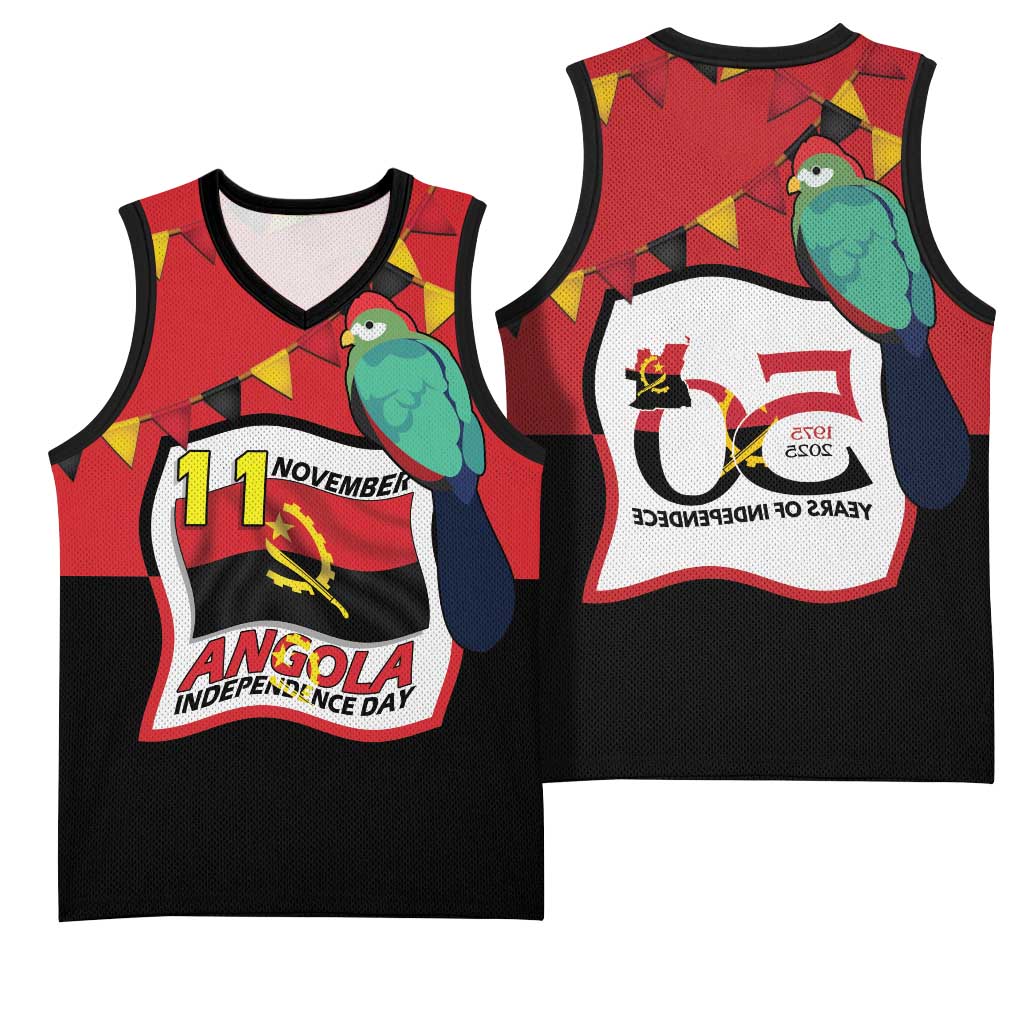 Happy Angola Independence Day Basketball Jersey With Red-crested Turaco - African Pride