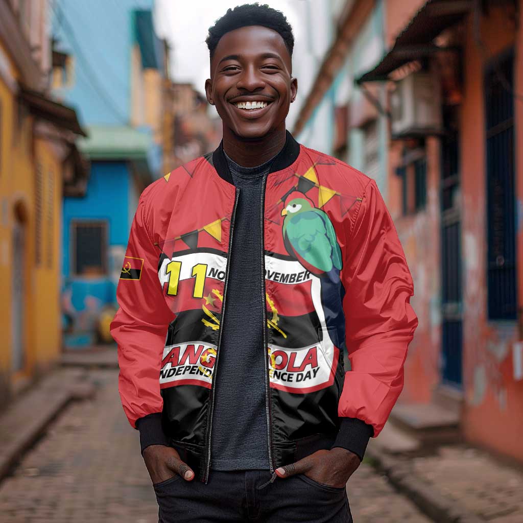 Happy Angola Independence Day Bomber Jacket With Red-crested Turaco - African Pride