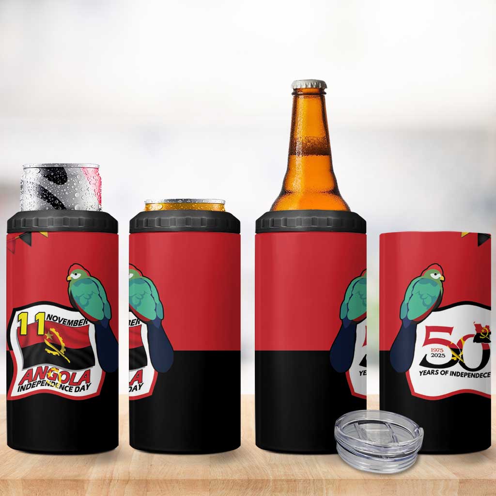 Happy Angola Independence Day 4 in 1 Can Cooler Tumbler With Red-crested Turaco - African Pride