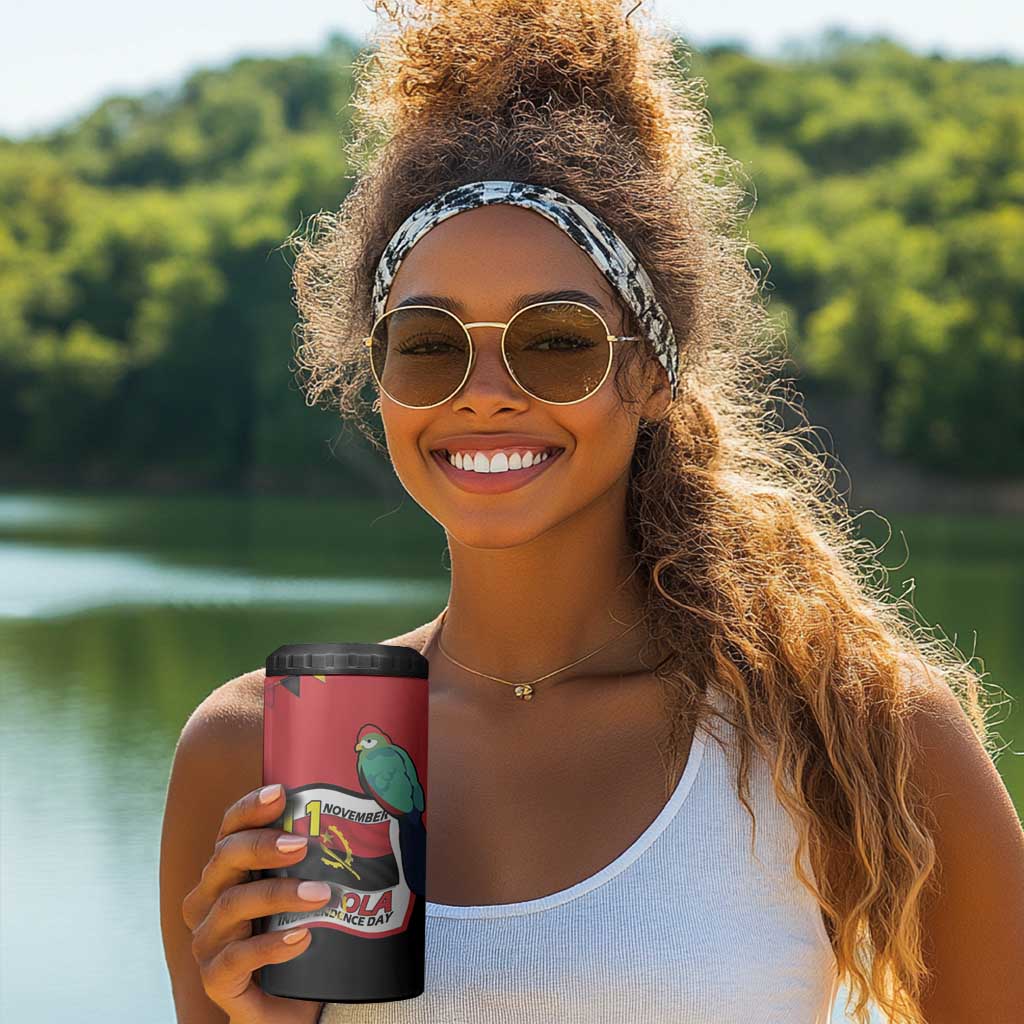 Happy Angola Independence Day 4 in 1 Can Cooler Tumbler With Red-crested Turaco - African Pride