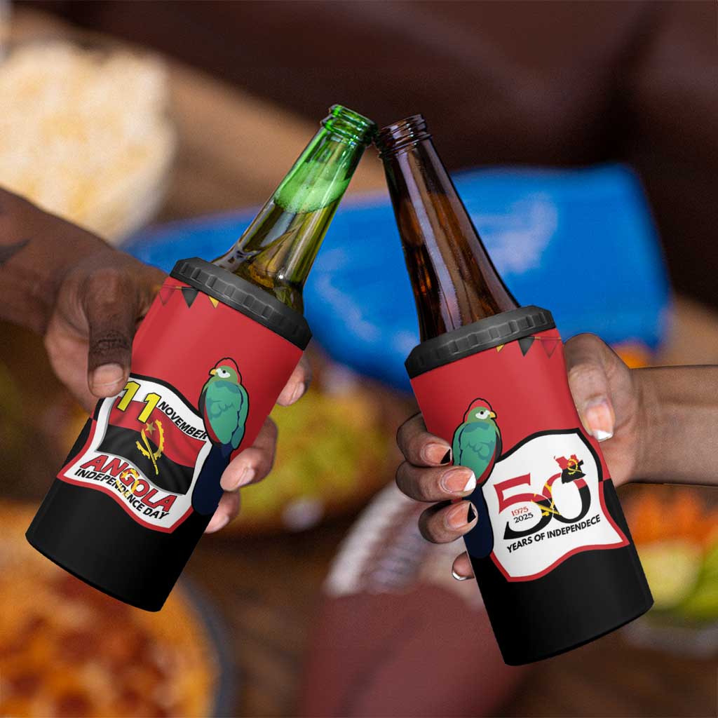 Happy Angola Independence Day 4 in 1 Can Cooler Tumbler With Red-crested Turaco - African Pride