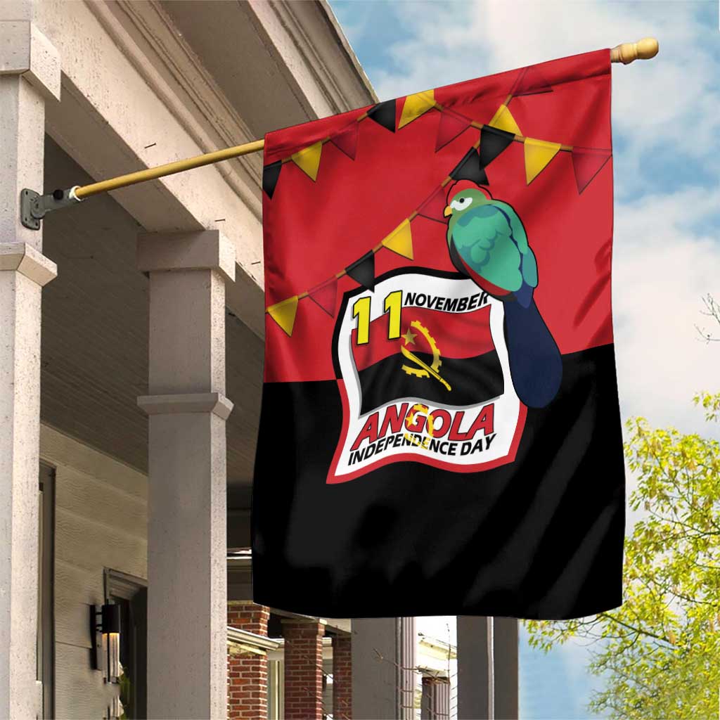 Happy Angola Independence Day Garden Flag With Red-crested Turaco - African Pride