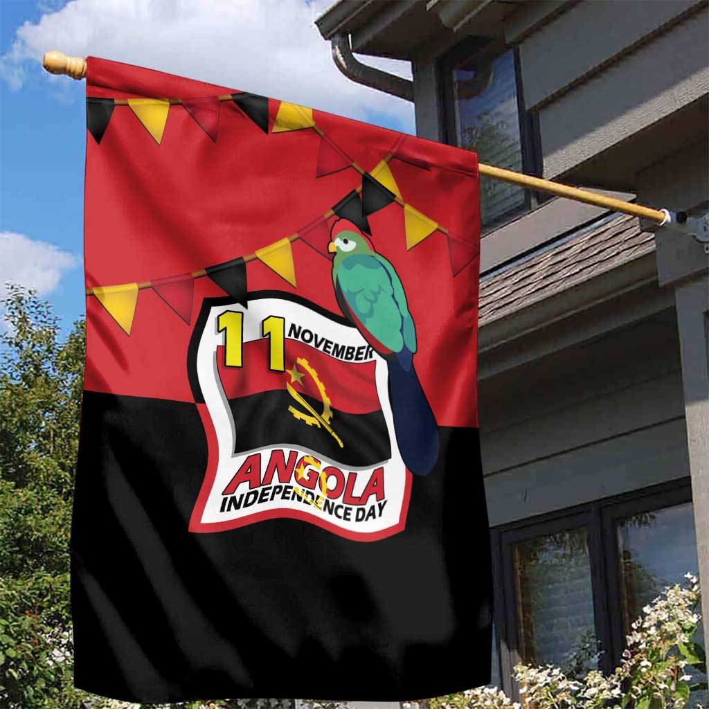 Happy Angola Independence Day Garden Flag With Red-crested Turaco - African Pride