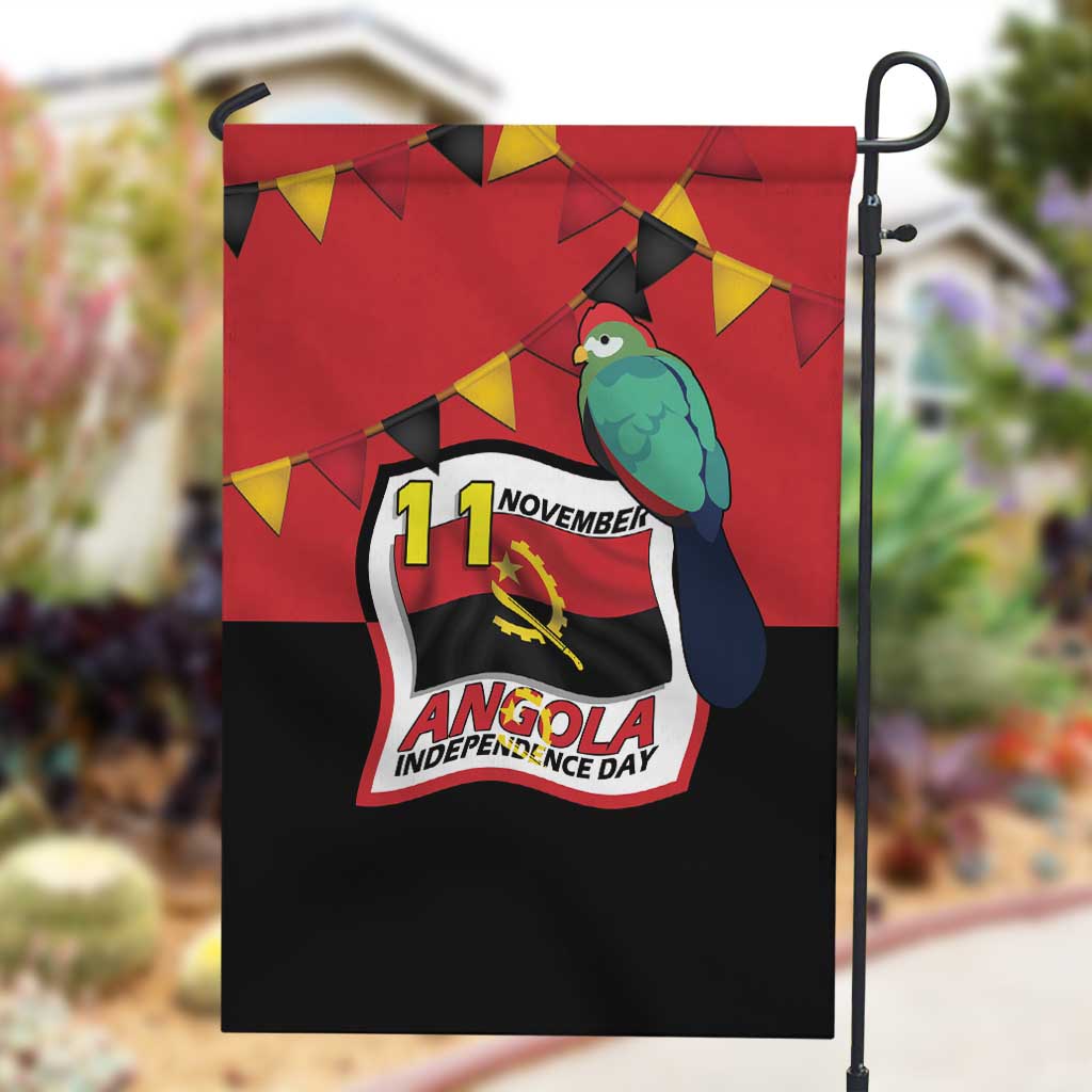 Happy Angola Independence Day Garden Flag With Red-crested Turaco - African Pride