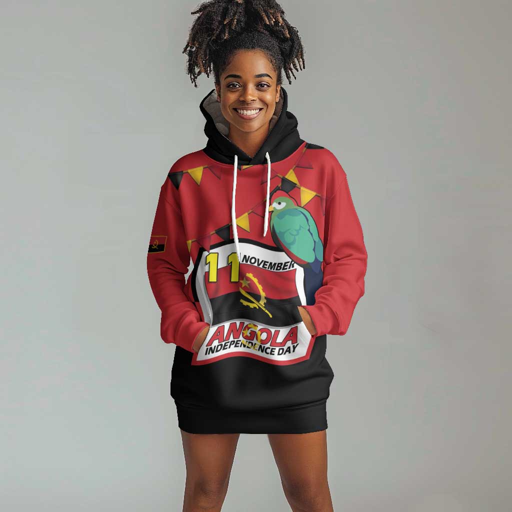 Happy Angola Independence Day Hoodie Dress With Red-crested Turaco - African Pride