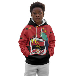 Happy Angola Independence Day Kid Hoodie With Red-crested Turaco - African Pride