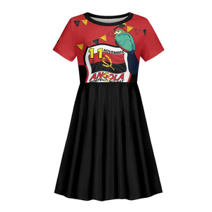 Happy Angola Independence Day Kid Short Sleeve Dress With Red-crested Turaco - African Pride