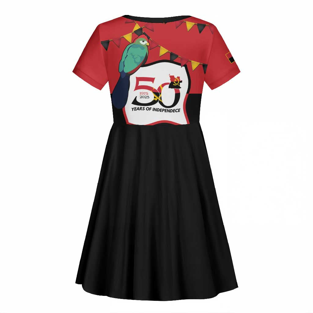 Happy Angola Independence Day Kid Short Sleeve Dress With Red-crested Turaco - African Pride