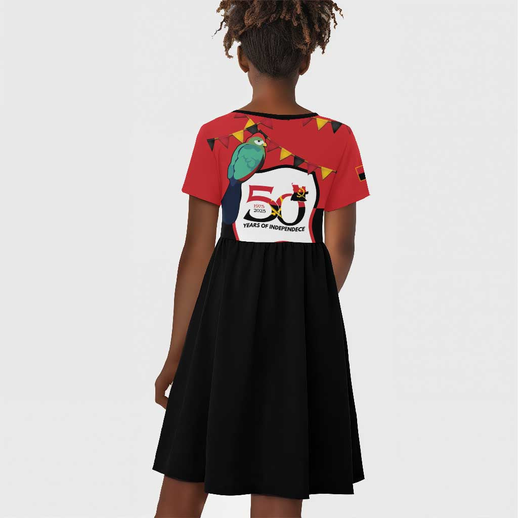 Happy Angola Independence Day Kid Short Sleeve Dress With Red-crested Turaco - African Pride