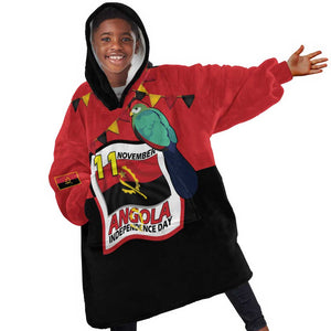 Happy Angola Independence Day Kid Wearable Blanket Hoodie With Red-crested Turaco - African Pride