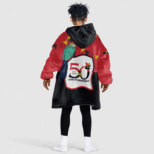 Happy Angola Independence Day Kid Wearable Blanket Hoodie With Red-crested Turaco - African Pride