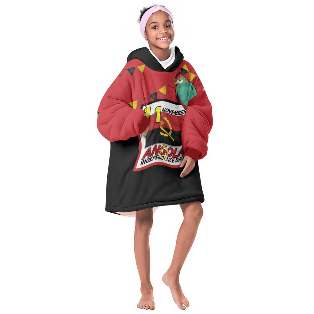 Happy Angola Independence Day Kid Wearable Blanket Hoodie With Red-crested Turaco - African Pride
