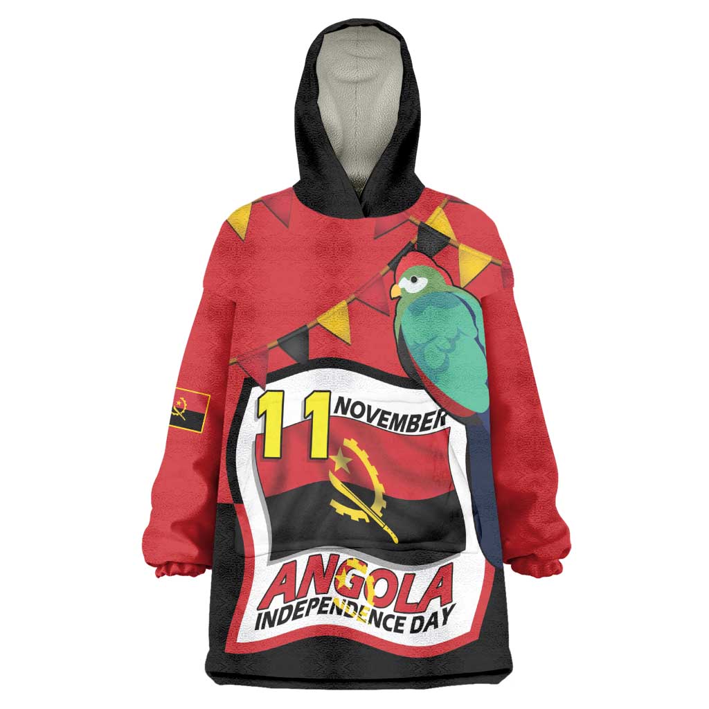 Happy Angola Independence Day Kid Wearable Blanket Hoodie With Red-crested Turaco - African Pride