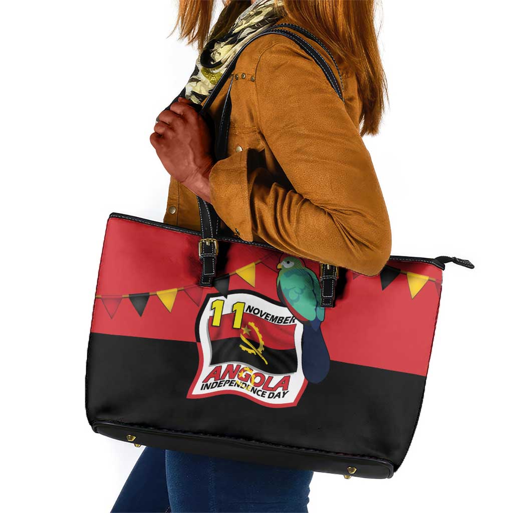 Happy Angola Independence Day Leather Tote Bag With Red-crested Turaco - African Pride