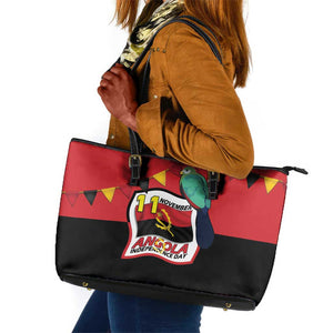 Happy Angola Independence Day Leather Tote Bag With Red-crested Turaco - African Pride