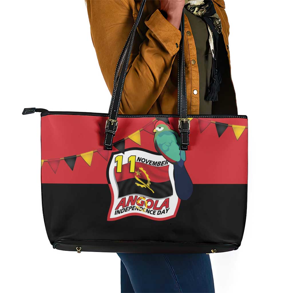 Happy Angola Independence Day Leather Tote Bag With Red-crested Turaco - African Pride