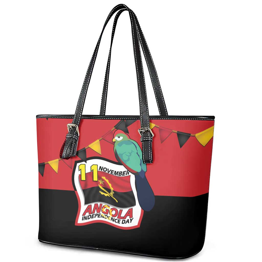 Happy Angola Independence Day Leather Tote Bag With Red-crested Turaco - African Pride