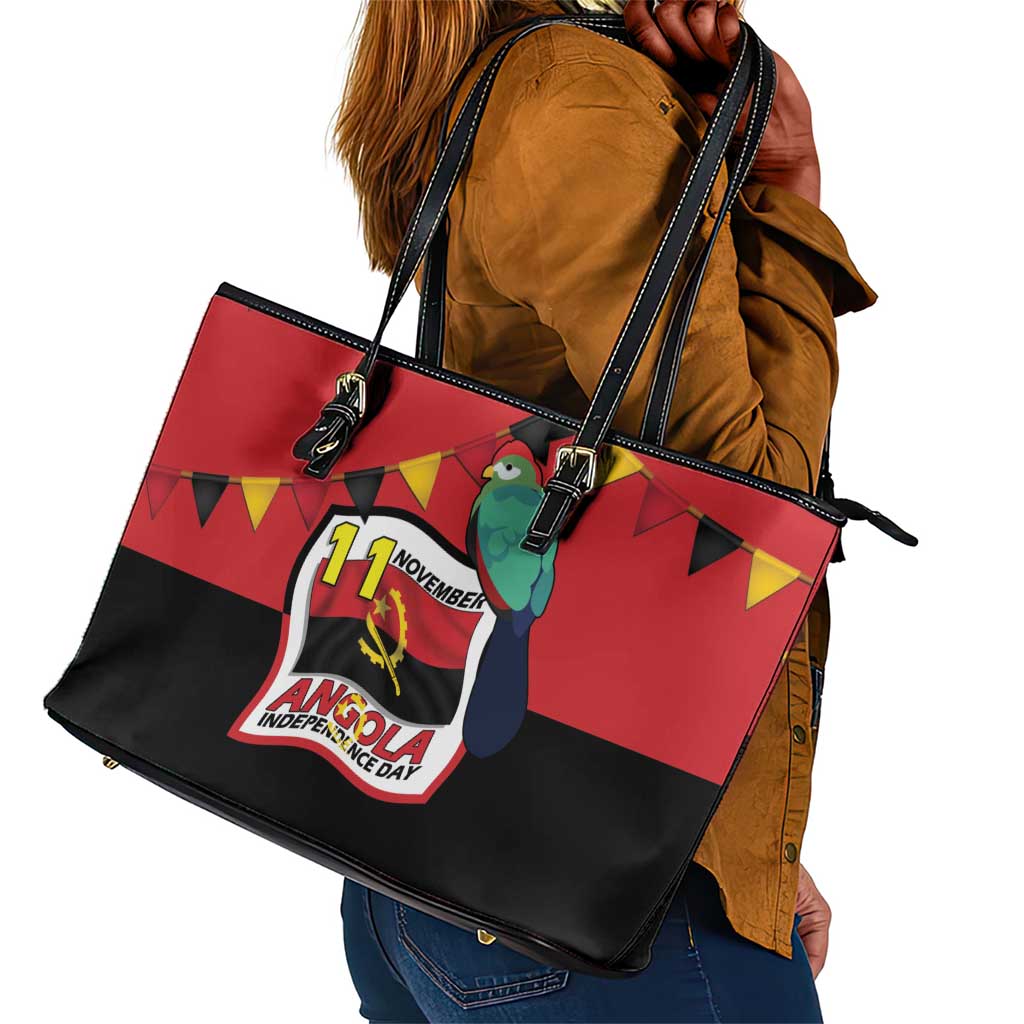 Happy Angola Independence Day Leather Tote Bag With Red-crested Turaco - African Pride