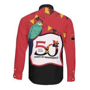 Happy Angola Independence Day Long Sleeve Button Shirt With Red-crested Turaco - African Pride