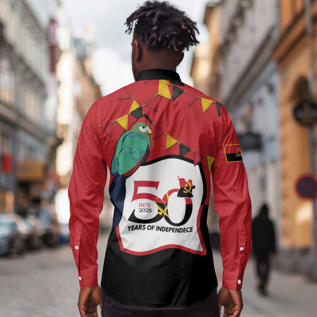 Happy Angola Independence Day Long Sleeve Button Shirt With Red-crested Turaco - African Pride