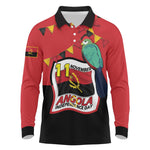 Happy Angola Independence Day Long Sleeve Polo Shirt With Red-crested Turaco - African Pride