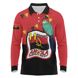 Happy Angola Independence Day Long Sleeve Polo Shirt With Red-crested Turaco - African Pride