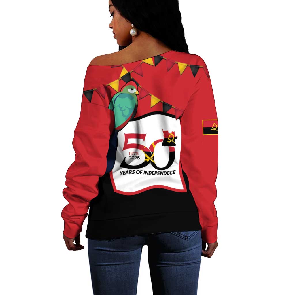 Happy Angola Independence Day Off Shoulder Sweater With Red-crested Turaco - African Pride