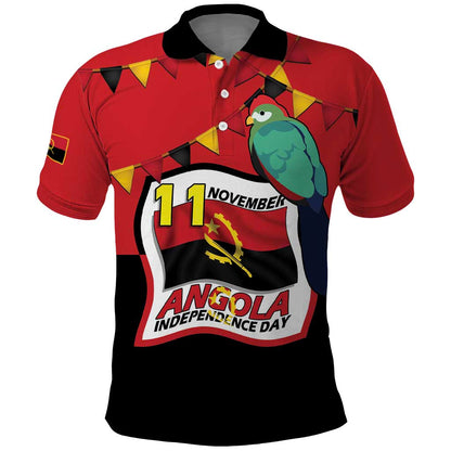 Happy Angola Independence Day Polo Shirt With Red-crested Turaco - African Pride