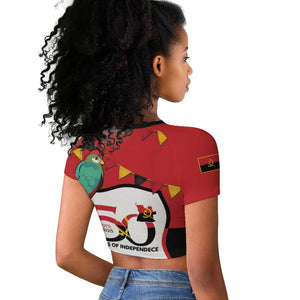 Happy Angola Independence Day Raglan Cropped T shirt With Red-crested Turaco - African Pride