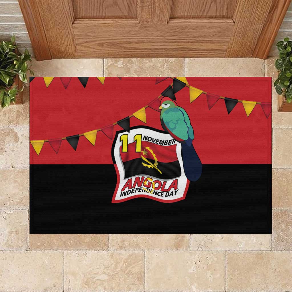 Happy Angola Independence Day Rubber Doormat With Red-crested Turaco - African Pride