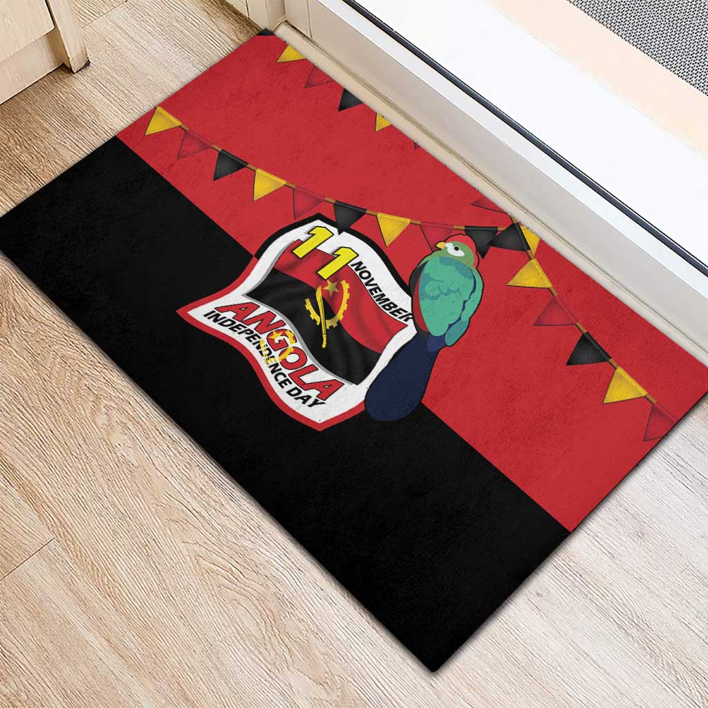 Happy Angola Independence Day Rubber Doormat With Red-crested Turaco - African Pride