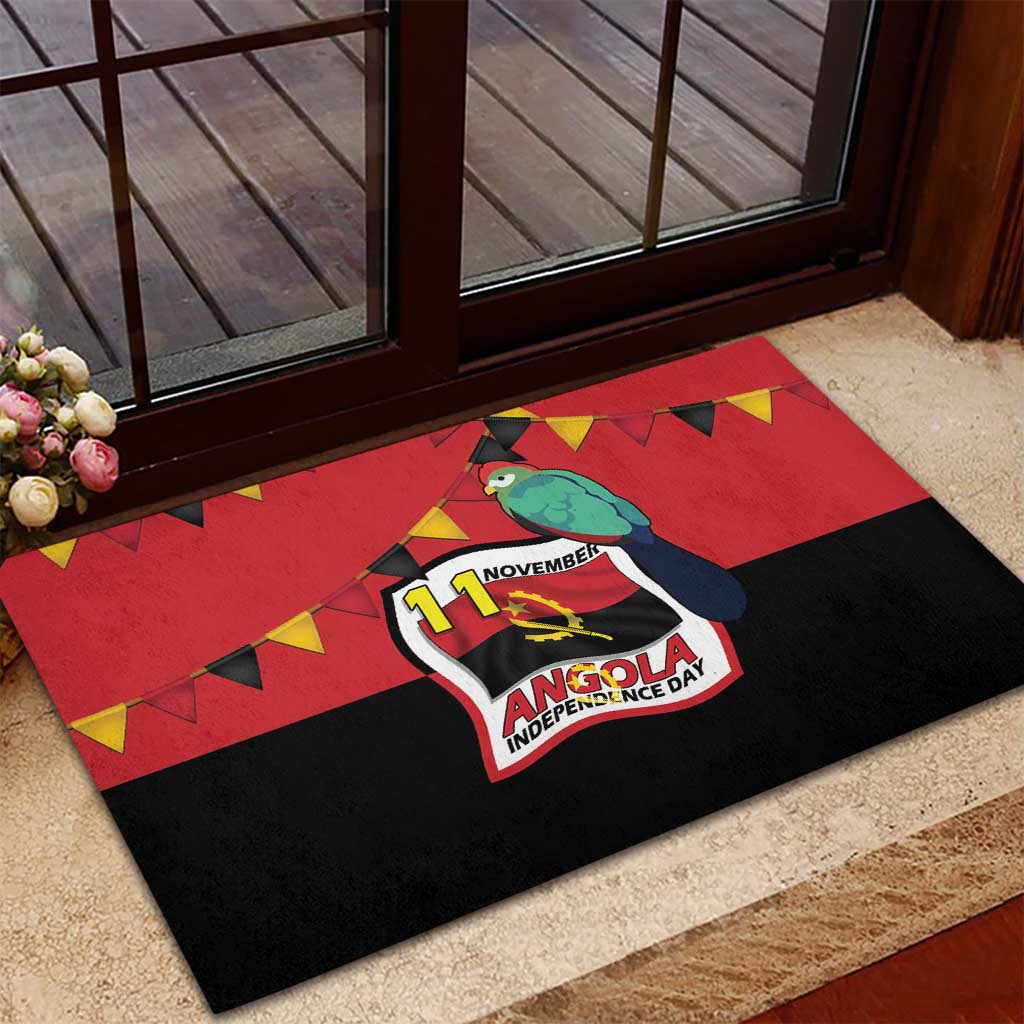 Happy Angola Independence Day Rubber Doormat With Red-crested Turaco - African Pride
