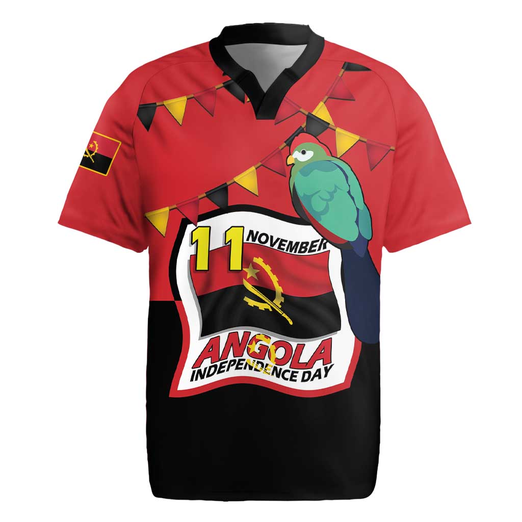 Happy Angola Independence Day Rugby Jersey With Red-crested Turaco - African Pride