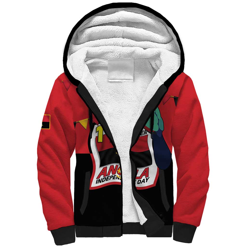 Happy Angola Independence Day Sherpa Hoodie With Red-crested Turaco - African Pride