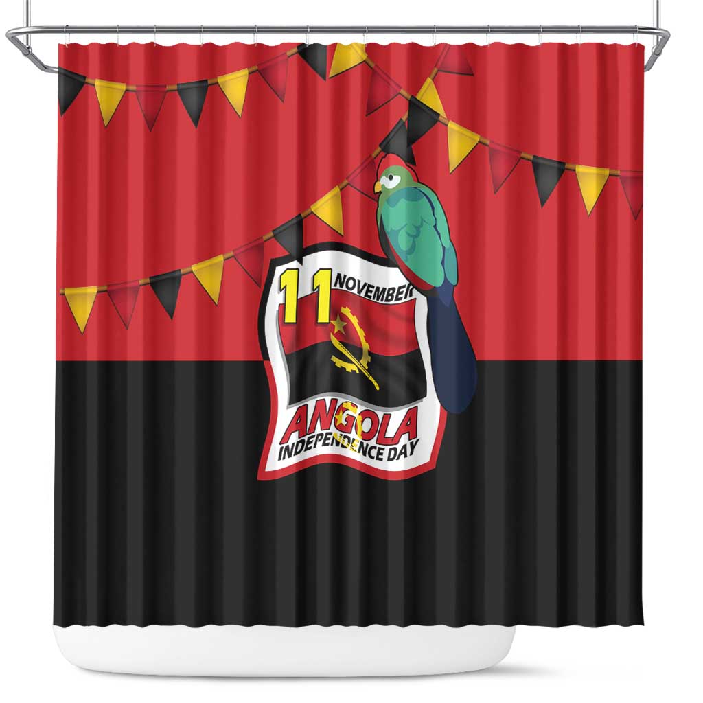 Happy Angola Independence Day Shower Curtain With Red-crested Turaco - African Pride
