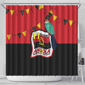 Happy Angola Independence Day Shower Curtain With Red-crested Turaco - African Pride