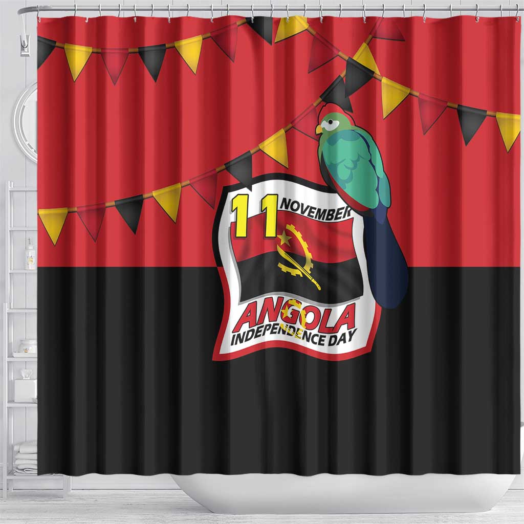 Happy Angola Independence Day Shower Curtain With Red-crested Turaco - African Pride